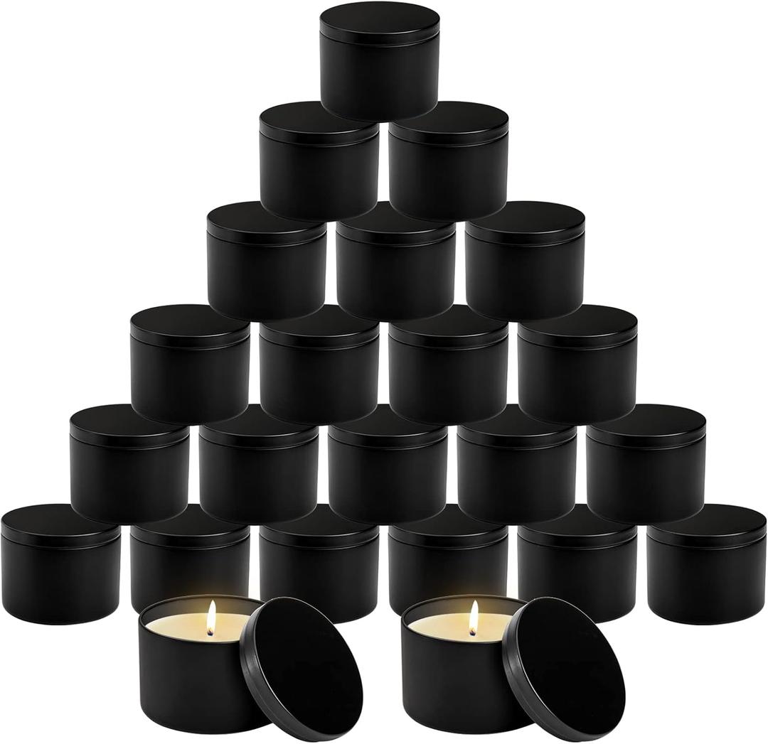 Coloch 24 Pack 8 Oz Candle Tins with Lid, Black Matte Candle Jars for Candle Making Bulk Candle Container Metal Candle Making Supplies for DIY Candles, Crafts, Holiday Gifts, 3x2.3 Inches