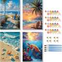 TBAIRO 4 Pack Framed Paint by Numbers Kit for Adults Beginner Beach DIY Painting Kits for Adults Sea Turtle Easy Adult Paint by Number Kits on Canvas for Wall Art Decor 8x12 Inch