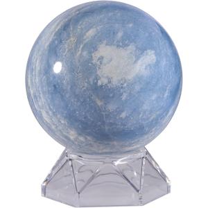 Sportmusies Natural Blue Celestite Stone Sphere with Acrylic Stand, Polished Crystal Ball Decoration for Home & Office (2.36 - 2.76 inches)