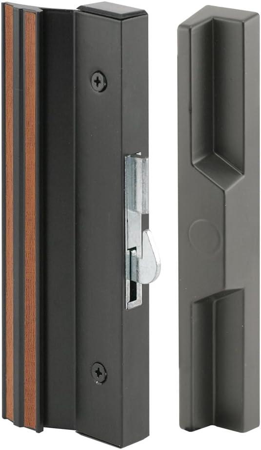 Prime-Line C 1125 Sliding Patio Door Handle Set, 4-15/16 In., Extruded Aluminum, Hook Latch, Black w/Wood Grain (Single Pack)