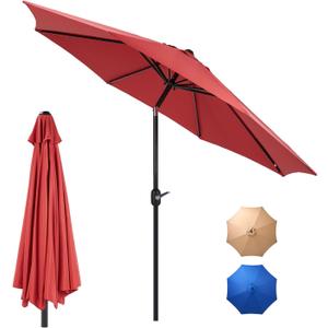 DUMOS 9FT Outdoor Patio Umbrella with Push Button Tilt and Crank, Table Umbrellas 8 Sturdy Ribs Waterproof for Pool,Market, Terrace, Beach, Outdoor Restaurant Red (New Red)