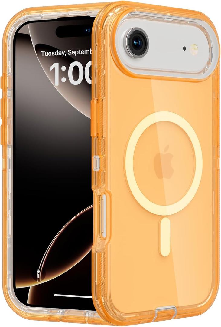 Follaroma for iPhone 17 Air Case, Compatible with MagSafe, Dual Layer Transparent Magnetic Phone Case, Heavy Duty Anti-Drop Shockproof Protection Phone Cases for iPhone 17 Air, 6.5 inch, Orange