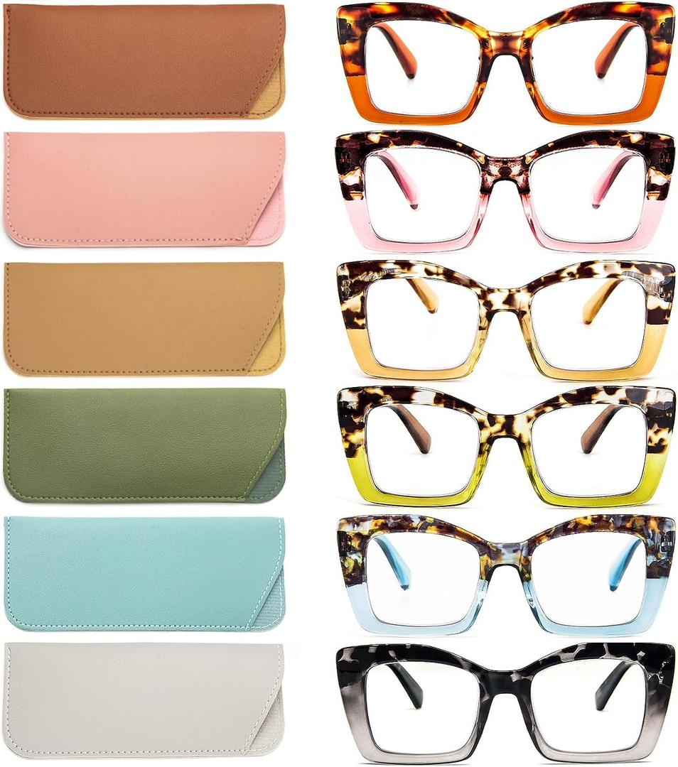 REAVEE Oversized Square Reading Glasses for Women, Blue Light Blocking Large Frame Computer Readers Spring Hinge