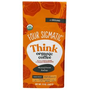 Four Sigmatic, Think Organic Ground Coffee With Lion's Mane & Chaga Mushrooms, 12 Ounce, BBD 04/11/2026