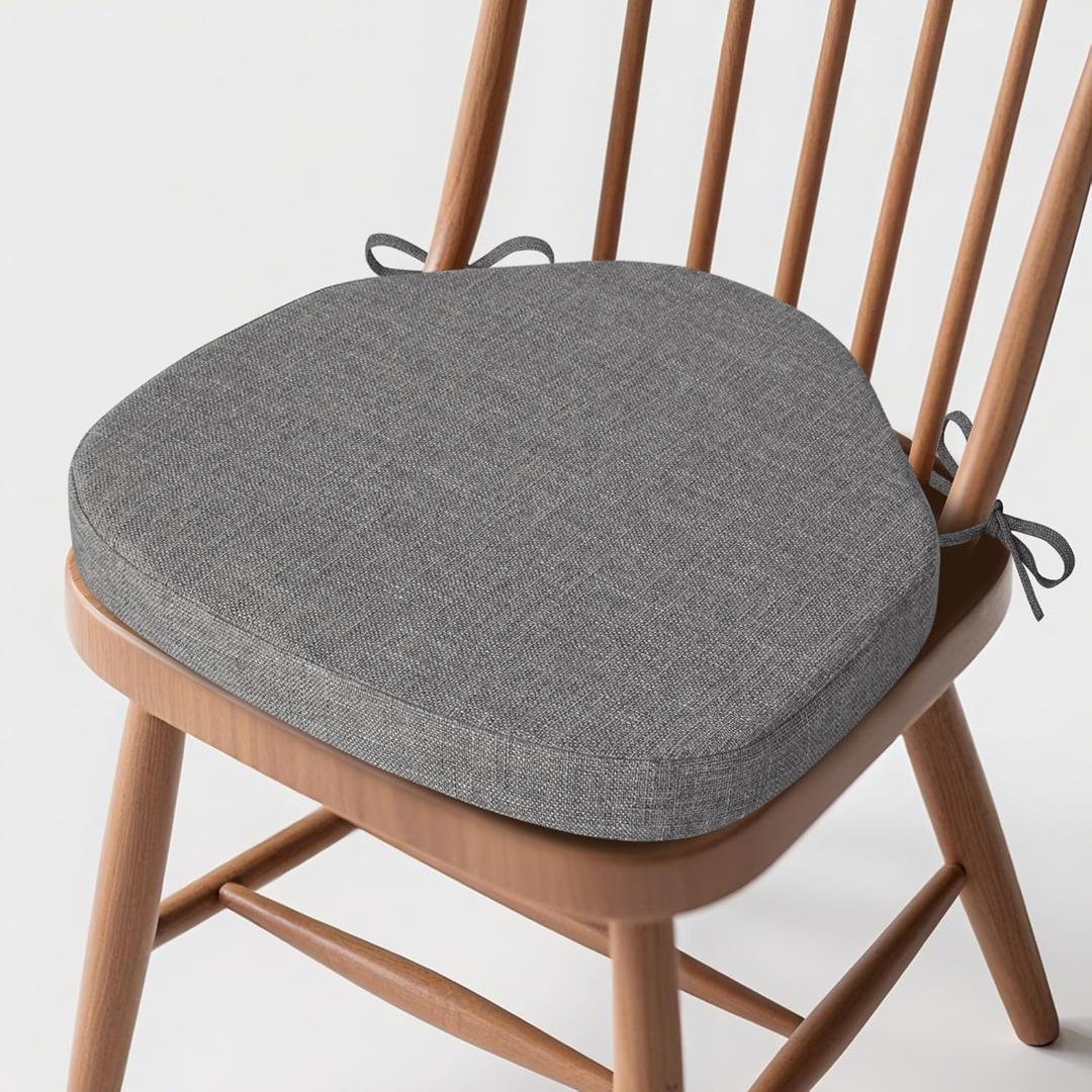 Windsor Chair Cushions for Dining Chairs 1 Pack Non Slip Kitchen Seat Cushion with Ties and Washable Covers Indoor Comfortable Seat Pad with Thick Foam 16.5" x 15.5" x 2" Light Grey