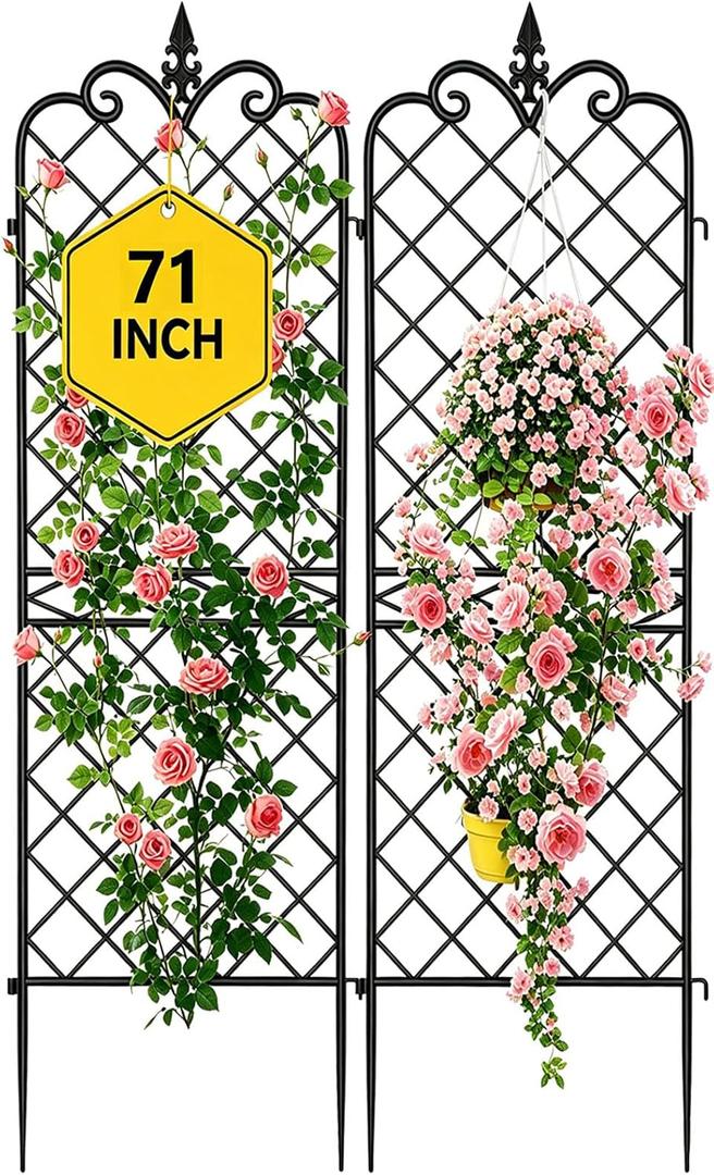 AMAGABELI GARDEN & HOME Garden Trellis 2 Pack 71x20 Heavy Duty Rustproof Wall Trellis for Climbing Plants Outdoor Metal Decoration Large Trellis for Potted Plants Support Trellis Roses Black