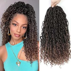 14 Inch 8 Packs Goddess Locs Crochet Hair Pre Looped Faux Locs Crochet Hair for Women Soft Boho Hippie Locs Hair Extension Synthetic (#T30)