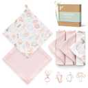 Momcozy Soft & Absorbent Baby Washcloths - 4 Layer Design| Medium Thickness| Premium Cotton for Newborns' Skin-Great for Bathing, Wiping & on-The-go Use, Shower Gift and Essential(5 Pack, 10x10 inch) (Veggie Joy)