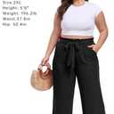 IWOLLENCE Women's Wide Leg Pants with Pockets High Waist Adjustable Knot Loose Casual Trousers Business Work Casual Pants (Black)