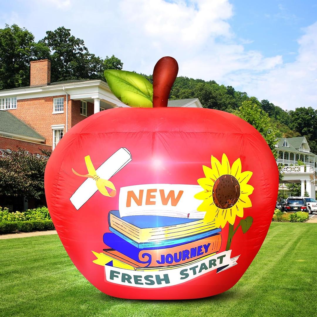 Back to School Inflatable Outdoor Decorations 4.92FT Welcome Back to School Outdoor Decoration with 2 LEDs Yard Decor Props for First Day of School Party Kindergarten Preschool Graduation