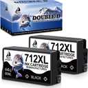 DOUBLE D 712XL Black Ink Cartridges Replacement for HP 712 712XL BK for DesignJet T650 T630 T230 T210 Studio Plotter Printer 3ED71A (2BK-80ML, 2 Pack)