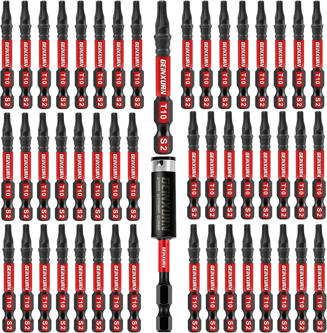 51 Pieces T10 Impact Tough Magnetic Screwdriver Bit Set, 2 In. #10 Torx Head Power Bit Set, S2 Alloy Steel T10 Star Bit with 1Pcs Impact Bit Holder