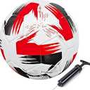 Soccer Ball Size 3 4 5 Soft Leather Anti Explosion Practice Training Boys Girls Adults with Pump Needle Size 4, Color Red