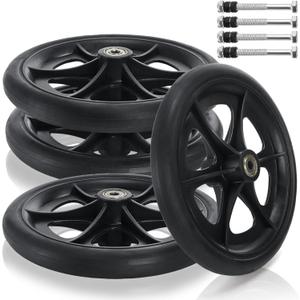 4 Pack Replacement Wheelchair Wheels, 8 Inch Wear Resistant Walker Front Wheels PU Tires, Anti-Slip Cast Roller Wheel for Most Floors, Black