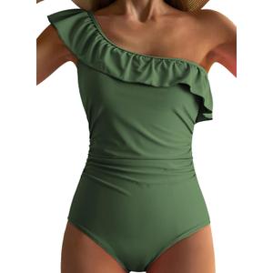 Dokotoo Womens One Piece Swimsuits Ruffle One Shoulder Bathing Suits Tummy Control Bathing Suits Full Coverage Swimwear (XXL)
