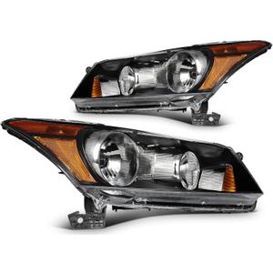 cciyu Headlight Assembly Replacement For Honda For Accord 2008-2012 Black Housing Amber Reflector Clear Lens Driver & Passenger Side 33100-TA0-A01 33150-TA0-A01