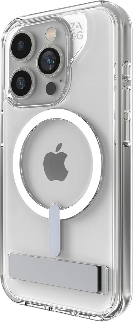 ZAGG Crystal Palace Snap iPhone 15 Pro Clear Phone Case w/Built-in Kickstand - Drop Protection (13ft/4m), Durable Graphene, Anti-Yellowing, and Scratch-Resistant MagSafe Phone Case