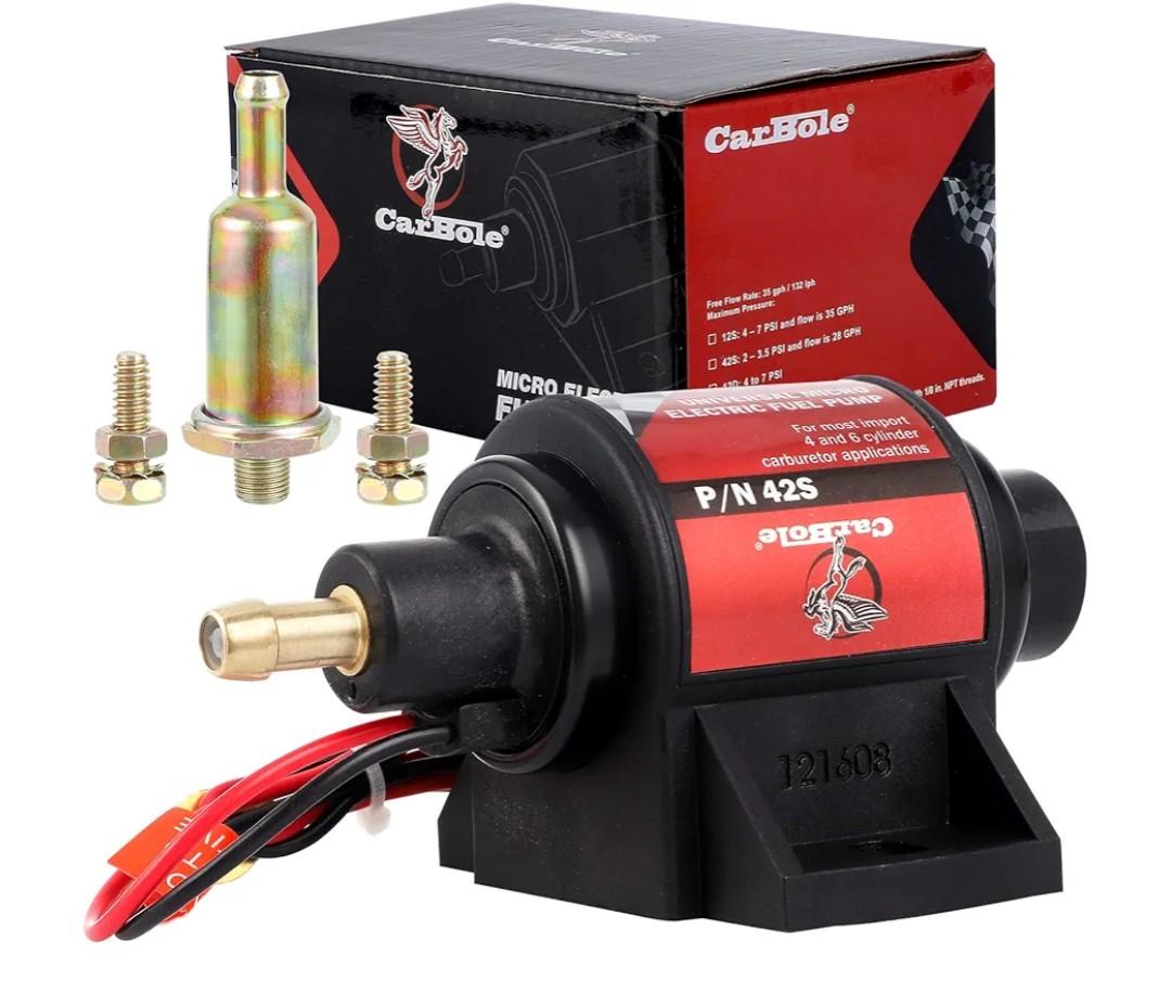 CarBole Gasoline Electric Fuel Pump Universal 5/16 Inch Inlet and Outlet Inline 12V 1-2A 28GPH 2-3.5P.S.I. Operating Fuel Pressure