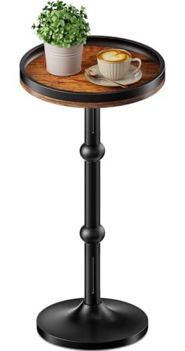 Small Round Side Table, Coffee Drink Table for Small Spaces, Modern Night Stand with Metal Leg, Weighted Iron Base Pedestal Round End Tables for Living Room, Bedroom, Narrow Corners, Sofa Couch