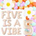 JeVenis Five is a Vibe Birthday Decorations 5th Birthday Decorations Groovy Daisy Foil Balloons for 60s 70s Five Year Retro Hippie Party Supplies Groovy Party Favors