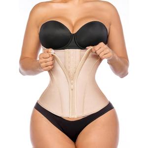 YIANNA Waist Trainer for Women Latex Underbust Tummy Control Waist Cincher Corset Hourglass Body Shaper Zipper and Hooks (Large, Beige)