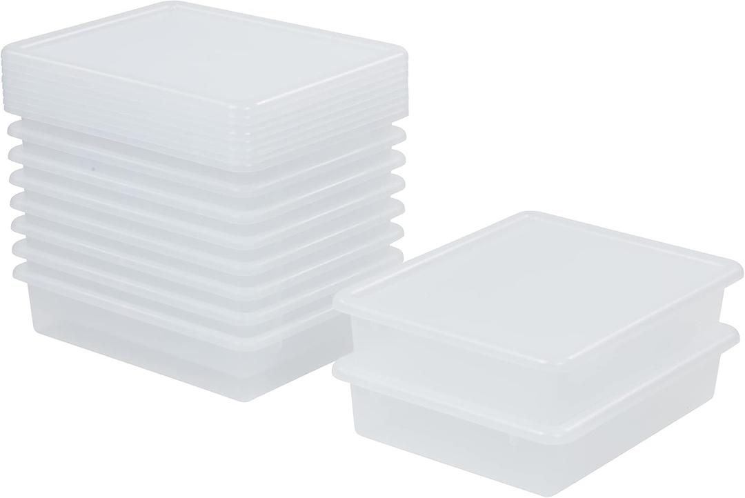 ECR4Kids Letter Size Tray with Lid, Storage Bin, Clear, 10-Piece