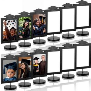 Novabright 6 Pcs Graduation Double Sided Standing Picture Frames 5 x 7 Photo Frame with Grad Cap Standing Pedestal Graduation Picture Centerpieces for Table Each Holds 2 Photos for Class of 2026 Party, 7.87 x 5.12 inches