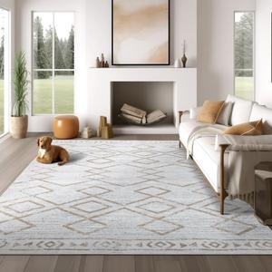 jinchan Moroccan 8x10 Area Rugs for Living Room - Machine Washable Soft Modern Geometric Stain Resistant Ultra-Thin Low-Pile Large Rug Non-Slip Carpet for Bedroom Kitchen Dining Room (8x10ft,Taupe)