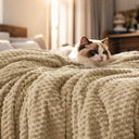 PHF Ultra Soft Flannel Fleece Blanket Queen Size, Lightweight 3D Jacquard Fleece Blanket, No Shedding, No Pilling, Luxury 340GSM Aesthetic Fluffy Cozy for Bed Room Decor, 90"x90", Khaki