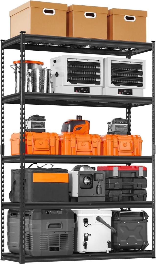 VEVOR Storage Shelves, 2500 lbs, 5 Tier Heavy Duty Garage Shelving, 18" D x 48" W x 72" H Adjustable Metal Shelves for Industrial Shelving Unit Utility Shelf, for Kitchen, Warehouse, Basement, Black