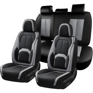 Coverado Car Seat Covers, Leather Seat Covers Full Set, Waterproof Car Seat Protector with Lumbar Support, Automotive Seat Covers Seat Cushions Universal Fit for Most Cars SUV Trucks, (Black&Beige)