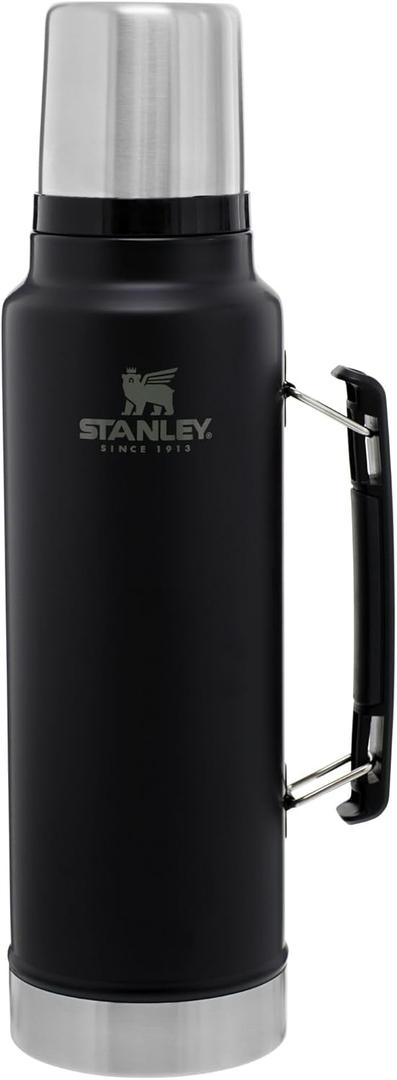 Stanley Classic Legendary Vacuum Bottle 1.5 qt | Wide Mouth with Leakproof Cup Lid | Keep Drinks Hot or Cold | Packable for Travel | Insulated Stainless Steel Thermal Bottle | BPA-Free | Matte Black (48 Ounces)