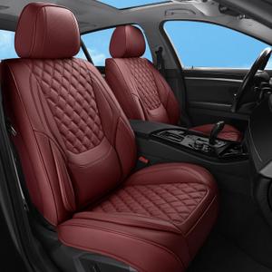 Car Seat Covers Front Seats Burgundy, Luxury Faux Leather Women Waterproof Non-Slip Seat Protector Universal Fit for Most Cars SUVs Trucks Pick-ups Car Accessories Interior(Wine Red-Front Seats)