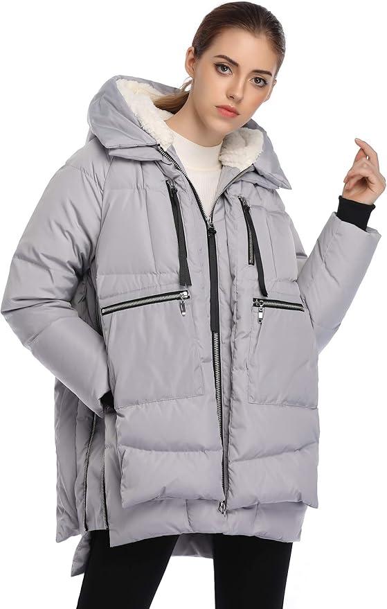 Women's Winter Thickened Down Jackets Long Down Coats Warm Parka with Hood (Medium, Silver)