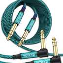 AkoaDa 1/4 inch Instrument Cable 10 ft 2Pack, 6.35mm 1/4 TRS Balanced Stereo Audio Male to Male Cable for Bass Instrument,Electric Instrument,Pro Audio,Mixers,Green