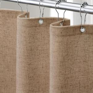 Linen Shower Curtain Khaki, Fabric Boho Farmhouse Shower Curtains for Bathroom Cotton Natural Cloth Liner Set 72" W x 72" L
