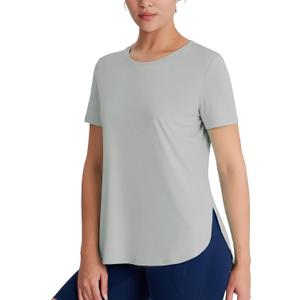 Women's Short Sleeve Workout Tops Moisture Wicking Cooling Shirts UV Protection Quick Dry Athletic Activewear (Grey)