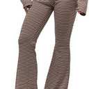 Verdusa Women's Fold Over Pants Leggings Striped Flare Pants Bell Bottoms Casual (M)