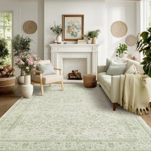 BILEEHOME Sage Green Rug for Bedroom,Boho Floral Print Washable Cottage Core 8x10 Area Rugs for Living Room,Light Green