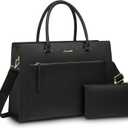 LOVEVOOK Laptop Bag for Women 15.6 Inch Black Tote Work Bag Leather Computer Briefcase Waterproof Business Teacher Office Bag Handbag with Small Clutch