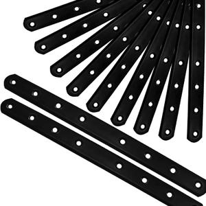 12Pack Straight Brackets Black,10Inch 250MM Mending Plate Metal Brackets for Brace, Heavy Duty Joining Plates for Wood Fence Bookcase Cabinet, Straight Brace Repairing Mending Plates