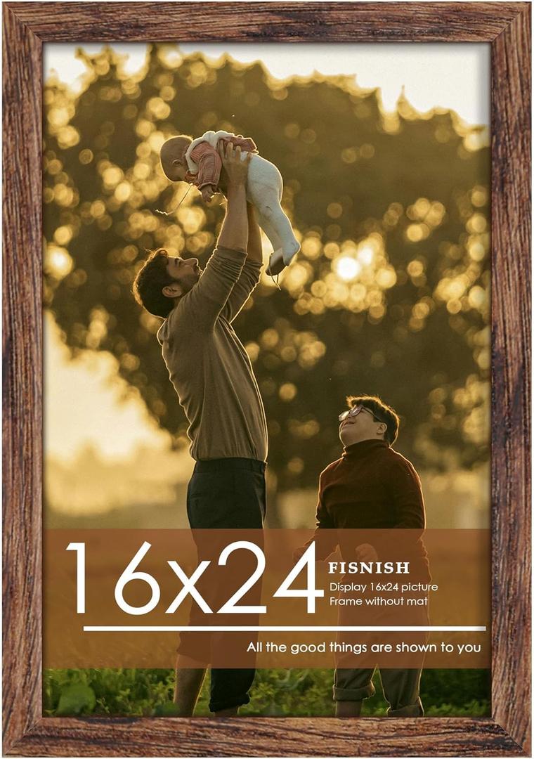 16x24 Picture Frame, Classic Brown 16 x 24 Poster Frame for Horizontal or Vertical Wall Mounting, 1 Pack