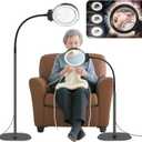 10X 30X Floor Magnifying Glass with Light and Stand,36 LED Flexible Gooseneck Magnifying Lamp, Adjustable Brightness Large Lighted Magnifiers for Reading,Sewing,Crafts,Painting,DIY,Close Work (Black)