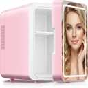 CUTIEWORLD Skincare Fridge With Dimmable LED Light Mirror, 4L Makeup Mini Fridge for Bedroom, Car, Office & Dorm, Cooler & Warmer, Portable Small Refrigerator for Cosmetics, Skin Care and Food, Pink