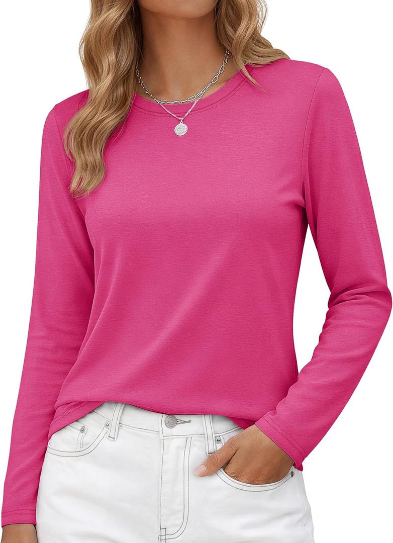 YUCOLEN Long Sleeve Shirts for Women Cotton Crewneck Casual T-Shirts Soft Basic Tee Long Sleeve Tops