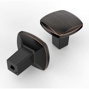 Asidrama 10 Pack Oil Rubbed Bronze Kitchen Cabinet Square Dresser Drawer Cabinet Hardware Zinc Knobs for Dresser Drawers (Single Hole)