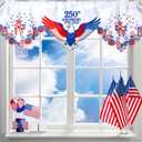 Embroidered Patriotic 250 Anniversary Kitchen Curtain Valance 58 x 14 Inch 4th of July 250 Years of Freedom Red White Blue Eagle Window Treatment Valance Curtain for Independence Day