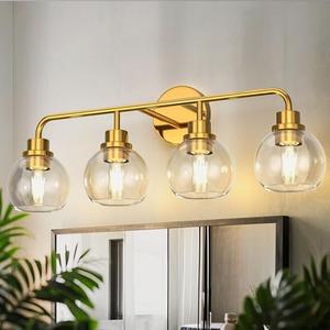 DORESshop 4-Light Bathroom Light Fixtures, 26.37-Inch Gold Bathroom Vanity Light with Clear Glass Globe Shade, Modern Vanity Lights for Bathroom Living Room Hallway Bedroom, E26, ETL Listed