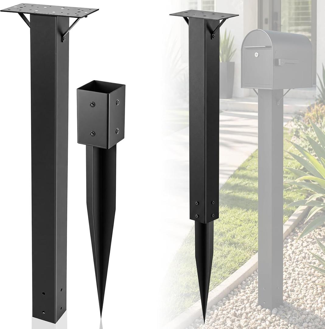 42.5 in Black Carbon Steel Mailbox Post, Outdoor Residential Mailbox Stand