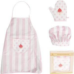 Kid Apron and Chef Hat Set, 3 Pcs Children Cooking Baking Set Kits Role Play Chef Toy Kid Cooking Gift for Girls Boys (Pink)